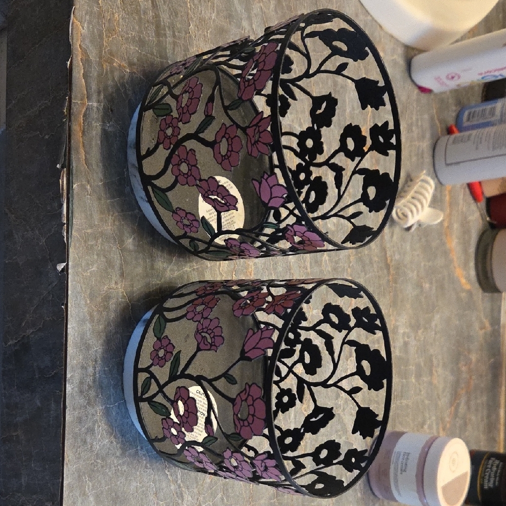 Bath & Body Works Purple and Black Floral Candle Holders